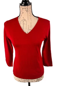 Vtg Spenser Jeremy Silk Blend Red Sweater Women's Small V Neck 3/4 Sleeve - Picture 1 of 6