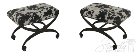 59649EC: Pair Modern Design Iron Base Cowhide Print Stools Or Benches Cover
