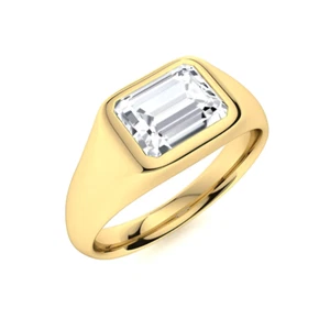 Emerald Cut Mens 1.00 Ct IGI Lab Grown Diamond Gold Ring 18K Yellow Wedding Band - Picture 1 of 10