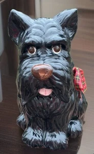 Schwarze Scottie Terrier Hundeschlitten Glocke Bistro 11" Keramik Keksdose kariert Schleife - Bild 1 von 14