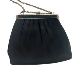 Harry Levine HL USA Handtasche Geldbeutel Clamshell Satin Gliederkette goldfarben - Bild 1 von 13