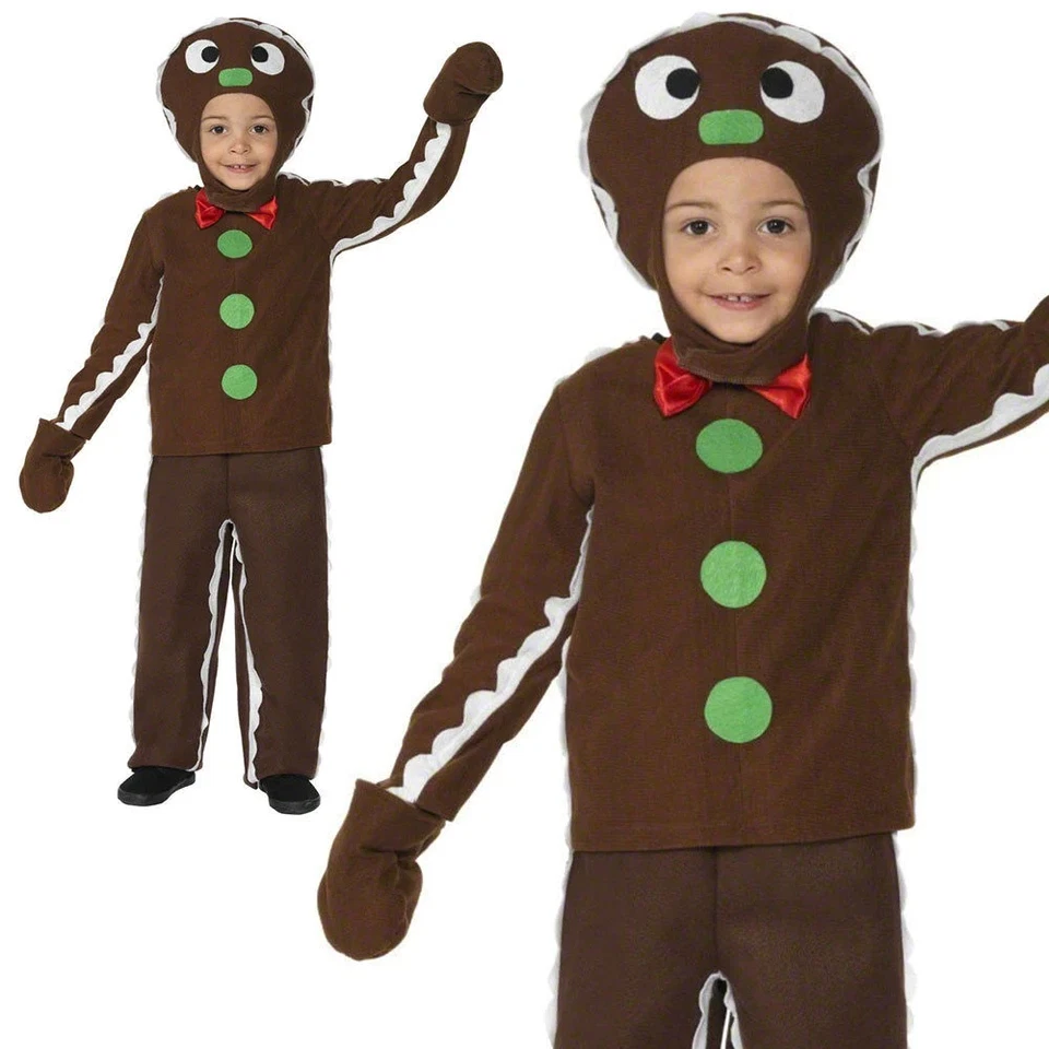 Little Gingerbread Man Costume Brown With Top Trousers & Headpie Cost-uni