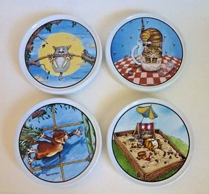 Vintage Gary Patterson Ceramic Cat Lovers 4 Coasters Non Slip Back Clay Design - Picture 1 of 6