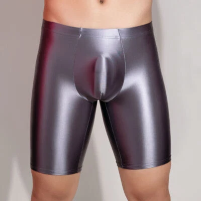 Ropa interior deportiva brillante de aspecto húmedo calzoncillos boxer elásticos calzas cortas para hombre Foto 1 de 4