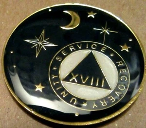 Black Gold Moon Alcoholics Anonymous AA 18 Year Medallion Token Coin Chip sober - Picture 1 of 9