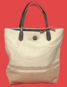 COACH Beige Cream Tote Bag Cozy Wool Leather 24665 Red Bow **EUC** RUSTIC CHIC!! - Picture 1 of 12
