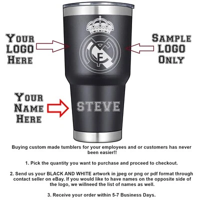 Vaso GRABADO Personalizado Personalizado Nombre/Logo 30oz Acero Inoxidable Negro Sólido Foto 1 de 4