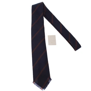 Paolo Albizzati NWT Fray Neck Tie in Blue with Brown Stripes 100% Wool - Picture 1 of 10