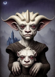 ACEO e9Art CNC cute creepy Surreal art Fantasy Dragon Creature Alien Collectible - Picture 1 of 2