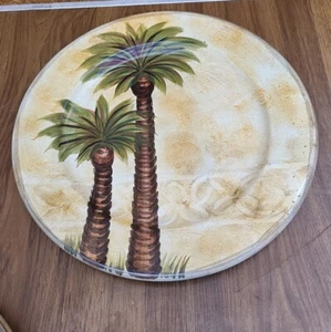 Tabletops Unlimited Bellagio Serving Chop Plate Tan Brown Palm Tree Tropical - Picture 1 of 3