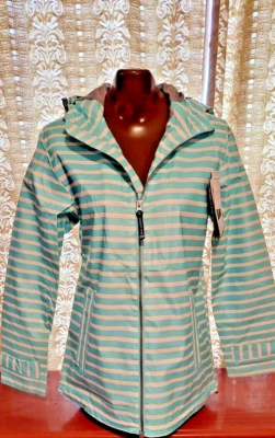 Charles River Women's New Englander Aqua White Striped Rain Jacket sz M #5990 - Image 1 of 4