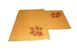 Placemats 2 Cotton Gold Embroidered Fall Leaves 18 x 12 Rectangle - Picture 1 of 2