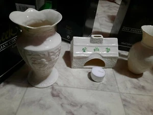 Belleek Vase & tea candle holder signed & bonus small vase original package - Bild 1 von 6