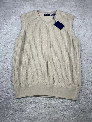 Alan Flusser Men’s Cotton Knit Tan Sweater Vest Size Medium NWT Golf Foto 1 de 4