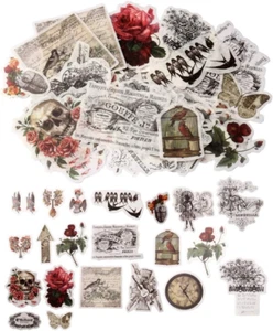 60 Pcs Vintage Ephemera Pack, Self-Adhesive Floral Style Paper Stickers for Card - Picture 1 of 12