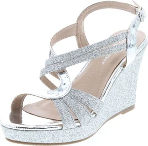 Forever Happy-09 Women's Glitter Strappy Wrapped Wedge Heel Platform Sandals - Picture 1 of 8