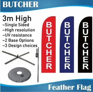 3m Outdoor BUTCHER Flag Banner Feather Flags with Base - Picture 1 of 12