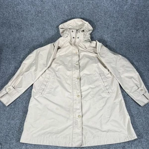 Vintage LL Bean Jacket Womens Large Rain Coat Lined Long Tan 0CCD8 Button Zip - Picture 1 of 8