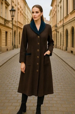 Abrigo Lino Jeanne Engelhart Carbón 100% Lana Tejido Borde Terciopelo Forrado Pequeño Foto 1 de 4