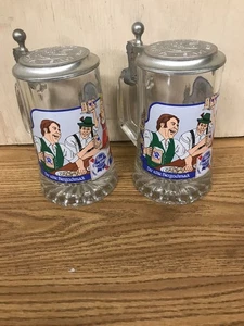 2x-Vintage Pabst Blue Ribbon Brewing 1844 Glass Beer Stein Made In West Germany - Picture 1 of 6