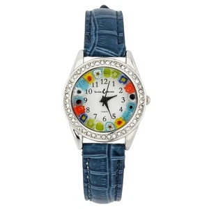 Reloj GlassOfVenice de cristal de Murano millefiori y cristales con correa de cuero - azul - Imagen 1 de 6