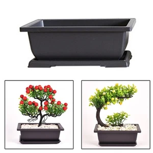 Indoor Space Rectangular Plastic Flower Pot Elegant Look Matching Tray Included - Picture 1 of 25