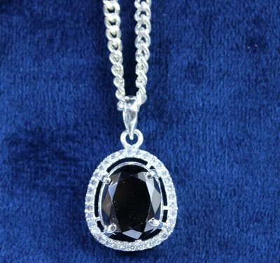 Certified Black Diamond Solitaire 13.48 Ct/14 mm Oval Pendant Christmas Offer - Image 1 of 4