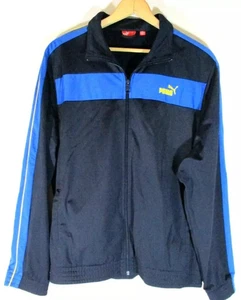 Vintage Puma dunkel- und hellblaue Jacke Herren L, gelbe Paspel Reißverschluss vorne Jacke - Bild 1 von 10