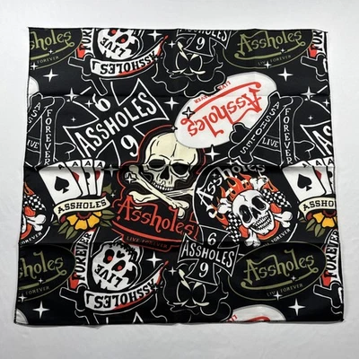 Assholes's Live Forever Bandana 22" Square Black Red Skulls Flames Cards - Image 1 of 4