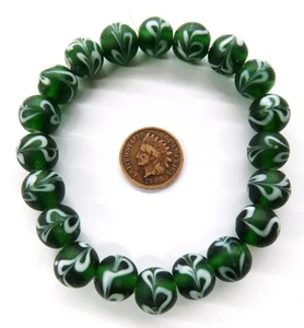 20 Fancy Green Zaire Squiggle African Trade Beads  TT681 READ - Picture 1 of 1