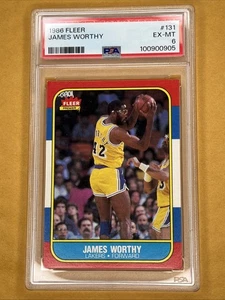 1986-87 Fleer James Worthy #131 Rookie RC Los Angeles Lakers PSA 6 EX-MT - Picture 1 of 2