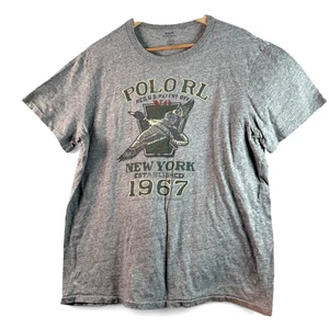 Vintage Polo Ralph Lauren New York 1967 Gray Military Shirt Tshirt Sz L - Picture 1 of 4