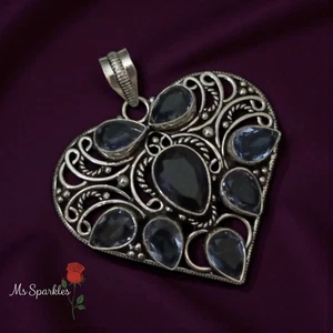 Amethyst 925 Silver Gemstone heart Pendant. Large, Intricate Design 46𝟧𝟢 - Picture 1 of 11