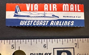West Coast Airlines - Por correo aéreo Fairchild F-27 etiqueta impresa por aerolínea como nueva - Imagen 1 de 1