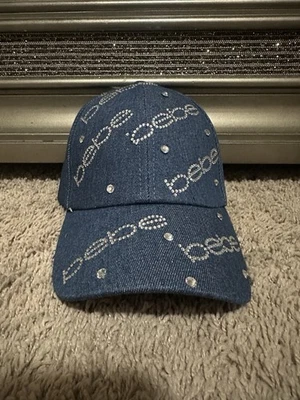 Gorra de béisbol Bebe Denim con logotipo de estrás talla única ajustable Y2K Foto 1 de 2