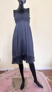 120% Lino Attractive Dark Grey Lace & Linen Dress 42 UK 10 - Picture 1 of 24