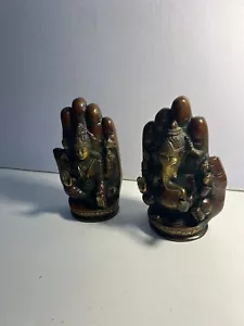 PAAR LAKSHMI GANESHA STATUE LACKY PALMS LAXMI GANESH MESSING FIGUR NEU - Bild 1 von 8