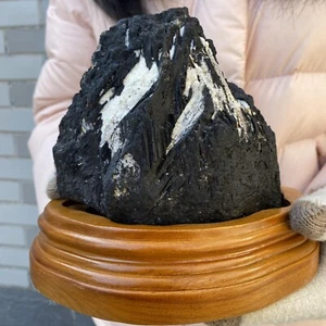 Muestra de cuarzo turmalina negra natural 2900 g cristal mineral con soporte de madera - Imagen 1 de 11