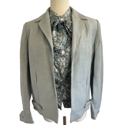 Blusa vintage años 60 70 azul y negro garabateado pattered chaqueta de moto a juego Foto 1 de 4