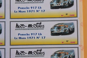 PZ 1 ex étiquette autocollant Heco modeles Porsche 917 LH N°17 Le Mans 1971 - Picture 1 of 1