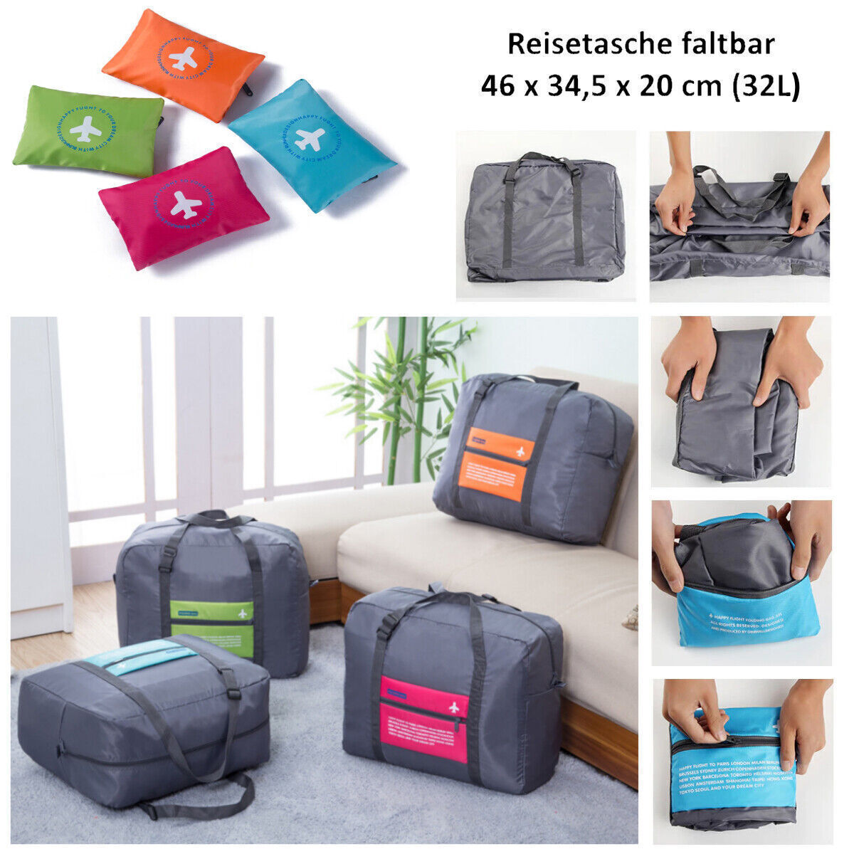 Borsone Da Viaggio Pieghevole CestMall 70L - Impermeabile, Con Tasca Scarpe, Leggero - Foto 8