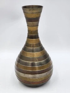Vintage Penco Inc India Brass Copper Vase Three Tone Mix Metals - Picture 1 of 12