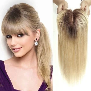 Silk Base Human Hair Toppers For Women 100% Remy Human Hair Topper With Bangs - Picture 1 of 43
