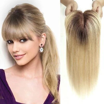 Silk Base Human Hair Toppers For Women 100% Remy Human Hair Topper With Bangs  - Image 1 of 4