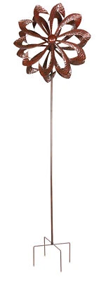 Metall Doppel Windrad 140cm Windspiel Gartendeko Balkon Terrasse kupfer - Bild 1 von 3