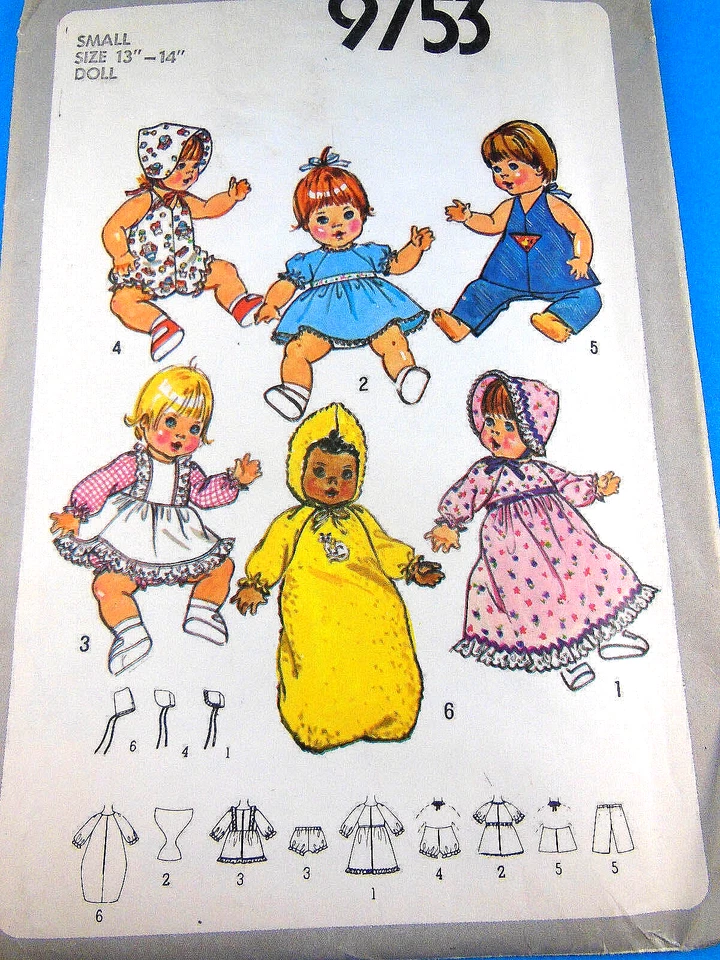 Simplici 9753 Vintage Doll Clothes pattern size small 13" 14" Uncut - Image 1 of 1