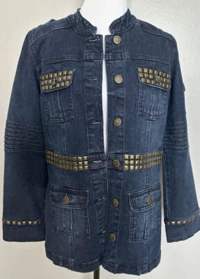 DG2 Womens Blue Jean Jacket Button Down Denim Military Blazer Womens Sz M Coat - Image 1 of 4