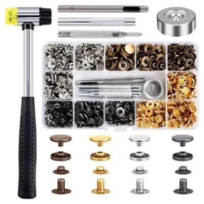 120 Sets Heavy Duty Snap Fasteners Press Studs Kit Buttons Tool w/ Hammer 12.5mm - Image 1 of 4