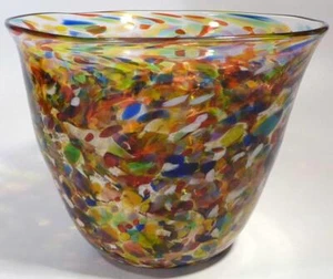 LARGE HAND BLOWN GLASS ART BOWL, END OF DAY GLASS/GOLD SPARKLES, DIRWOOD, n1696 - Picture 1 of 6