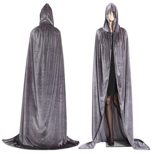 Halloween Velvet Cloak Cape Gothic Hooded Costume Vampire Cosplay Party Medieval - Picture 1 of 20